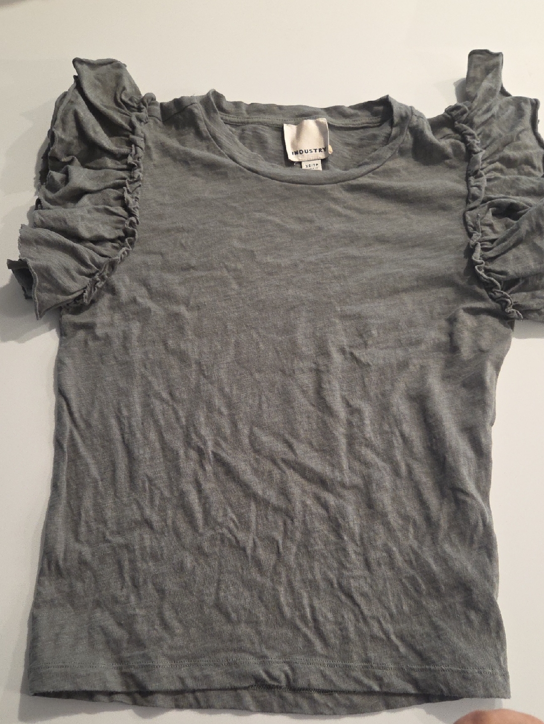 Industry Ruffled Sleeve Women’s Tee In Olive Green